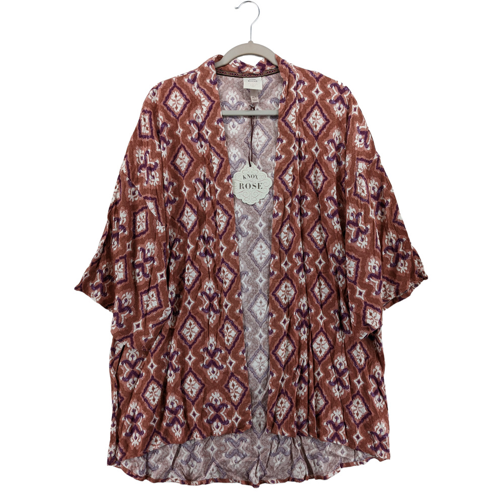 Knox Rose Duster Open Front Red M/L Bohemian Lightweight Aztec Tribal Cardigan